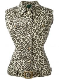 JEAN PAUL GAULTIER VINTAGE LEOPARD PRINT SLEEVELESS DENIM JACKET - at Farfetch